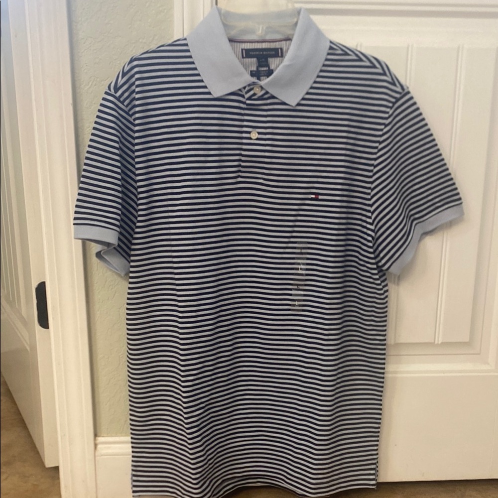 Tommy Hilfiger Navy and light Blue Polo Shirt Classic Stripes